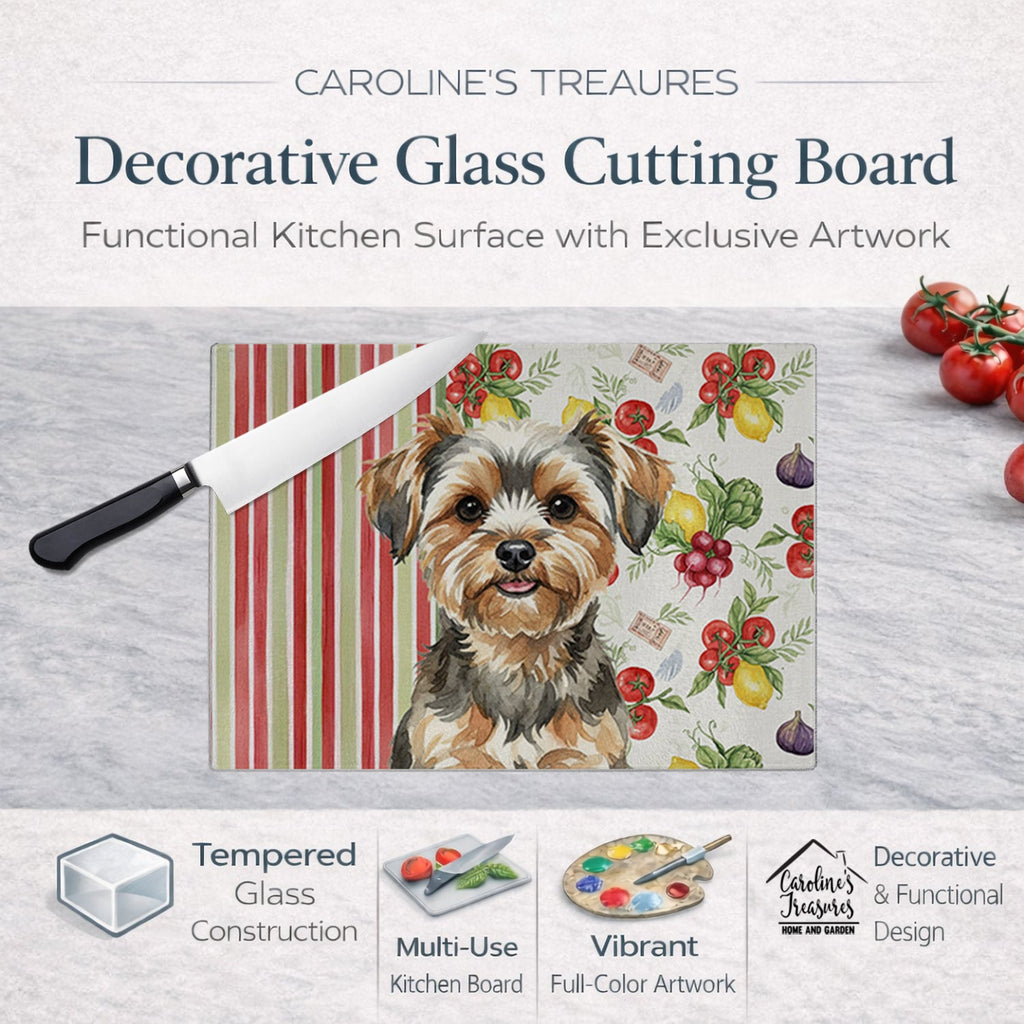 Yorkiepoo Vegetables Cutting Board Tempered Glass Kitchen Cutting Surface, Heat Resistant Chopping, Non-Slip Feet, Food Prep & Serving