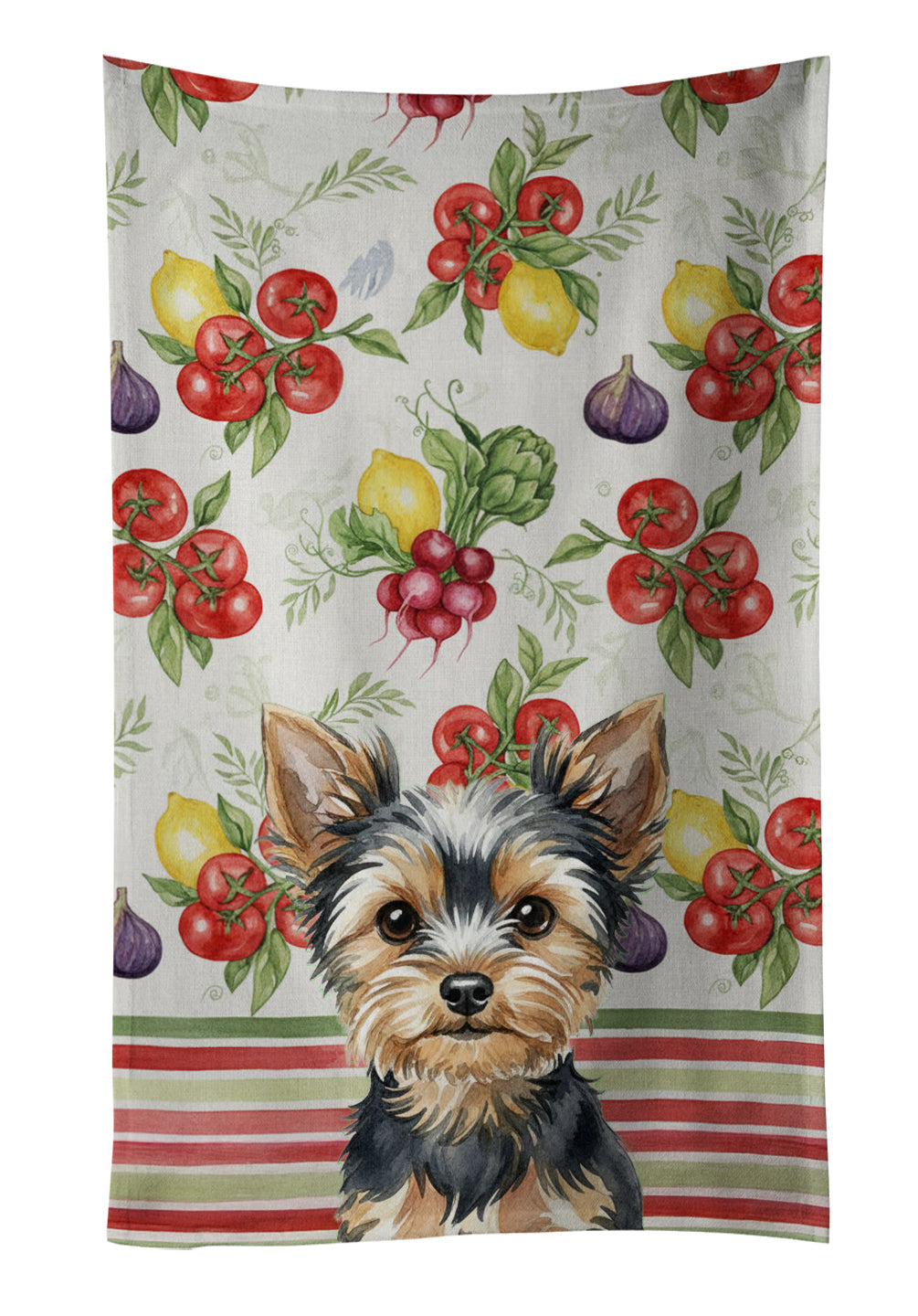 Black and Tan Yorkshire Terrier Vegetables Kitchen Towel Velour Plush Front and Cotton Loop Back Machine Washable