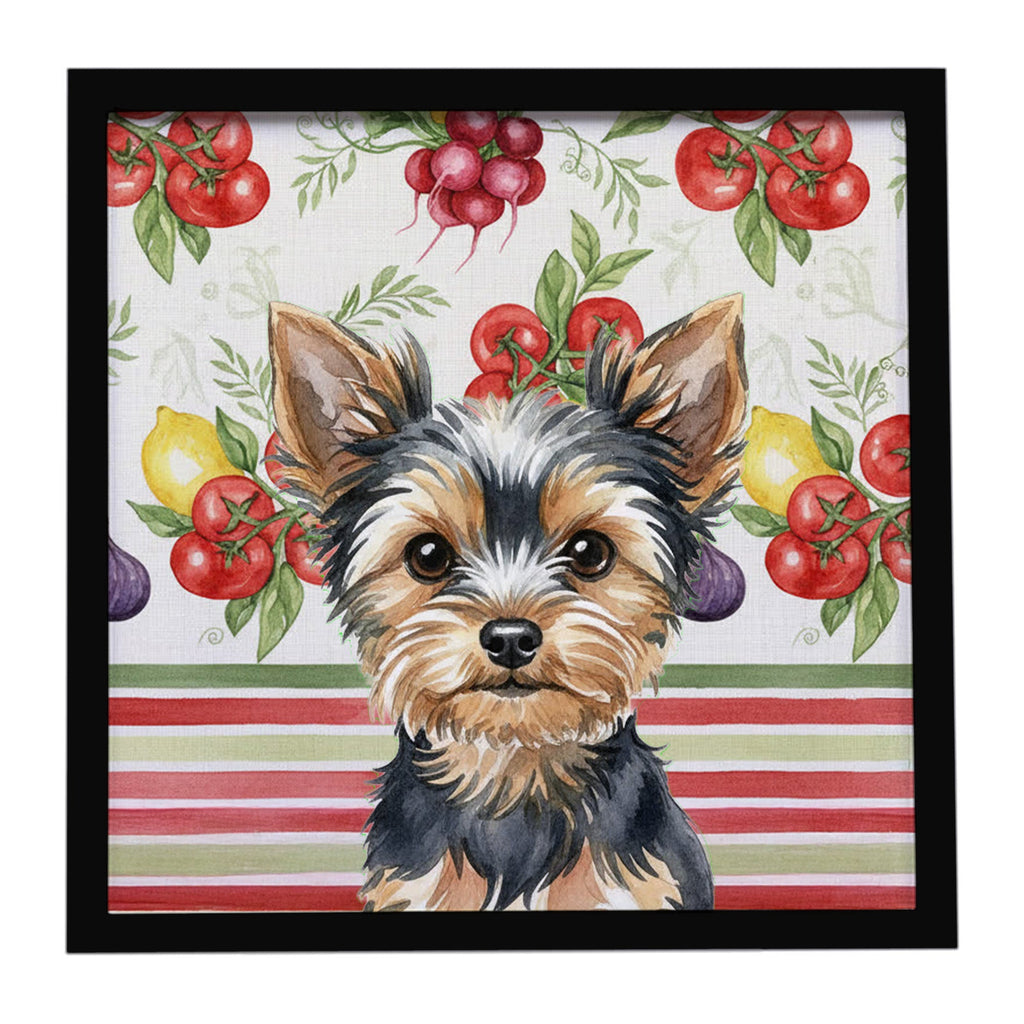 Black and Tan Yorkshire Terrier Vegetables Framed Metal Print Bathroom, Kitchen, Office, Home Decor Wall Art Ready to Hang, Square, 8X8