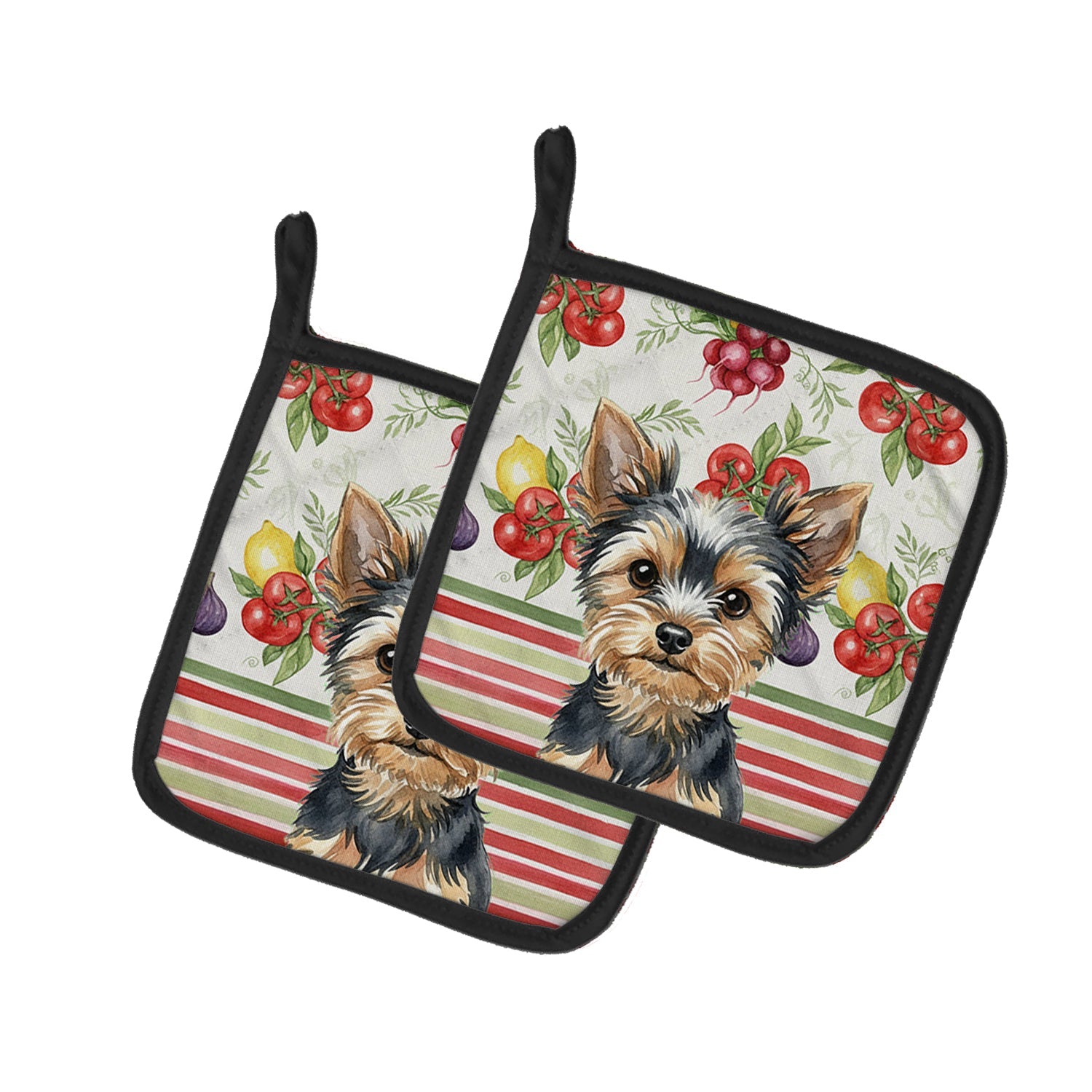 Black and Tan Yorkshire Terrier Vegetables Pot Holder Set of 2 Heat Resistant Quilted Hot Pads 7.5 x 7.5 Inch, Insulated Kitchen Trivets for Cooking & Baking