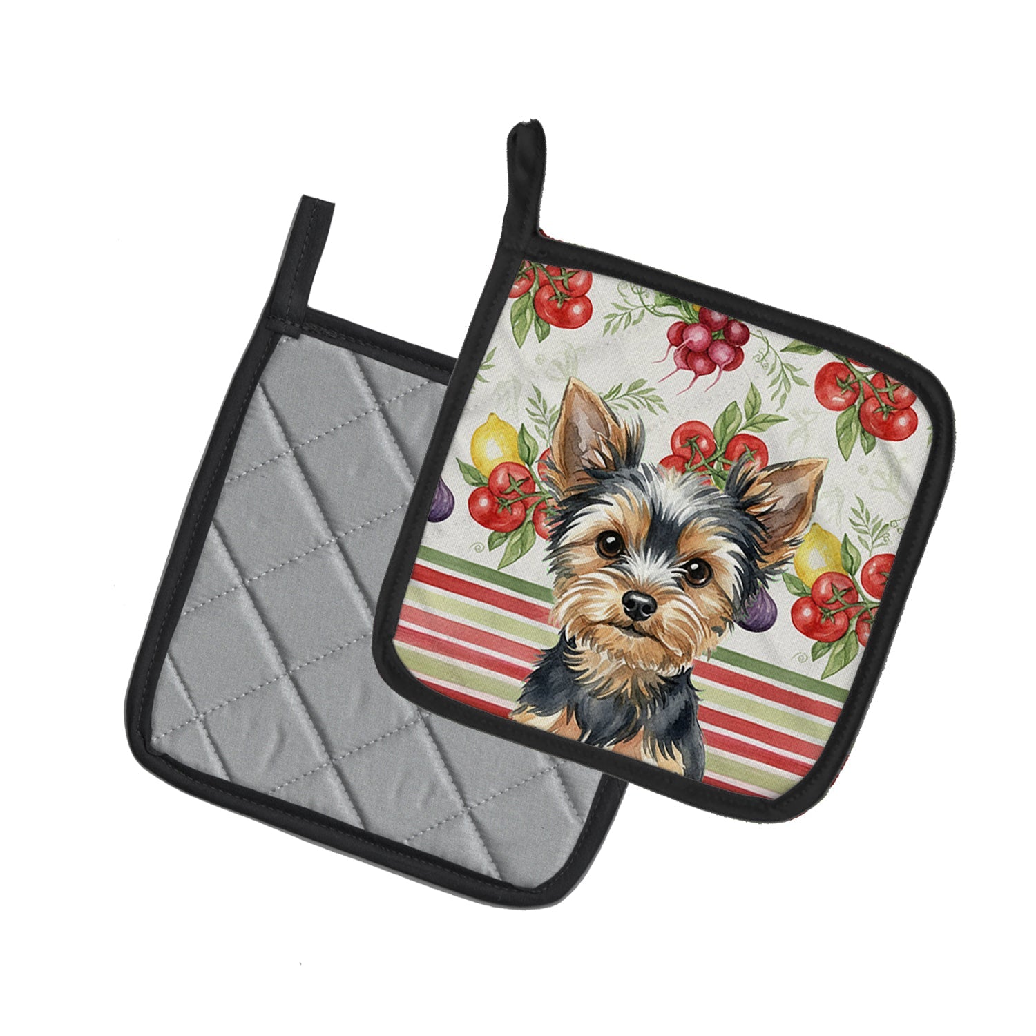 Black and Tan Yorkshire Terrier Vegetables Pot Holder Set of 2 Heat Resistant Quilted Hot Pads 7.5 x 7.5 Inch, Insulated Kitchen Trivets for Cooking & Baking