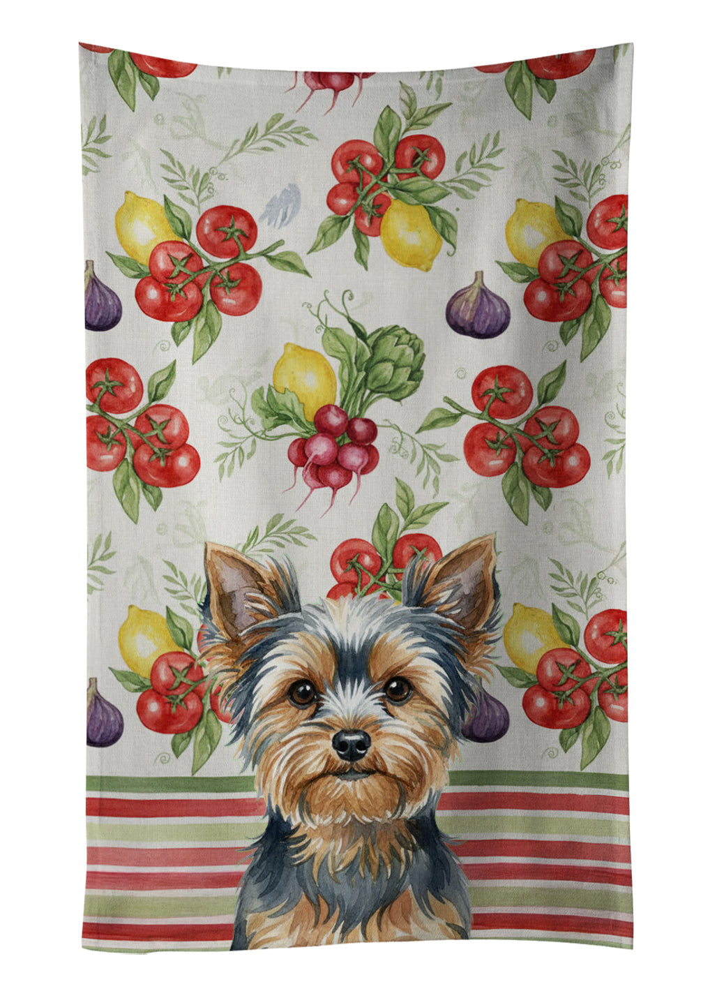 Blue and Tan Yorkshire Terrier Vegetables Kitchen Towel Velour Plush Front and Cotton Loop Back Machine Washable