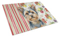 Blue and Tan Yorkshire Terrier Vegetables Cutting Board Tempered Glass Kitchen Cutting Surface, Heat Resistant Chopping, Non-Slip Feet, Food Prep & Serving