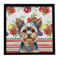Blue and Tan Yorkshire Terrier Vegetables Framed Metal Print Bathroom, Kitchen, Office, Home Decor Wall Art Ready to Hang, Square, 8X8