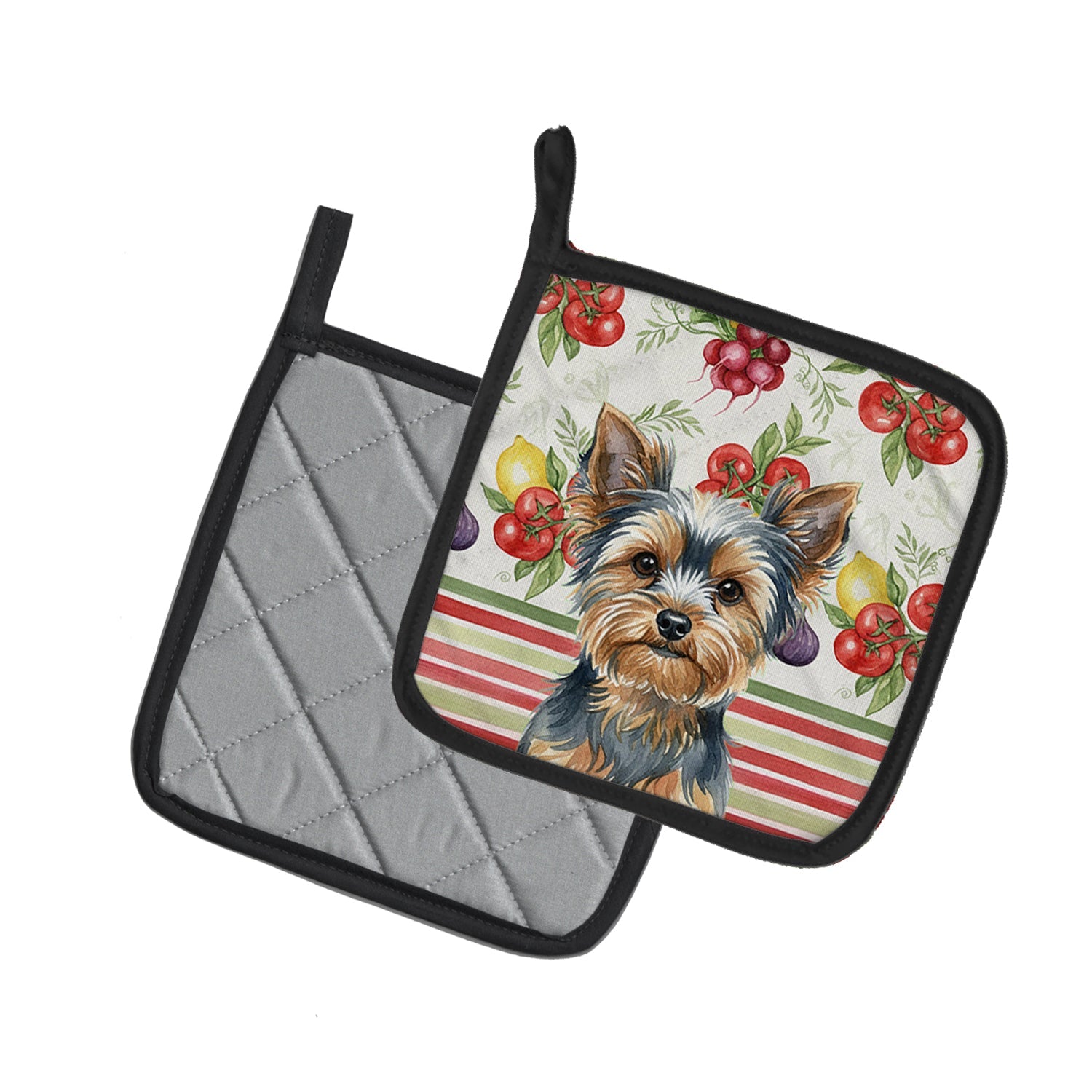 Blue and Tan Yorkshire Terrier Vegetables Pot Holder Set of 2 Heat Resistant Quilted Hot Pads 7.5 x 7.5 Inch, Insulated Kitchen Trivets for Cooking & Baking