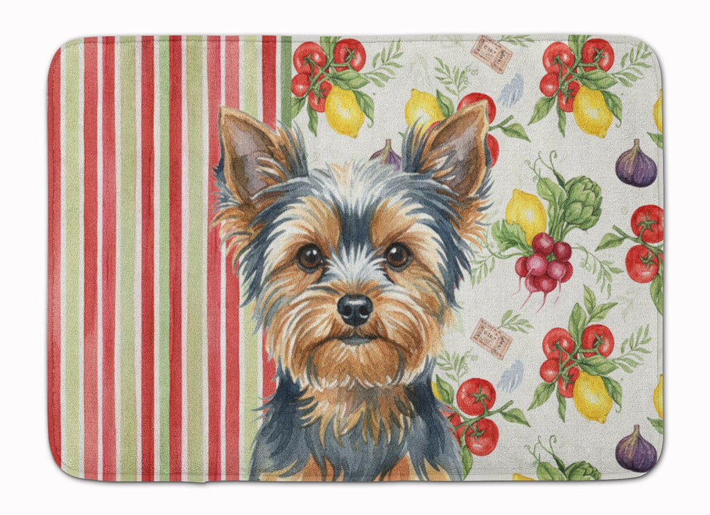 Blue and Tan Yorkshire Terrier Vegetables Memory Foam Kitchen Mat Machine Washable Anti-Fatigue Cushion Comfort Bath or Kitchen Rug