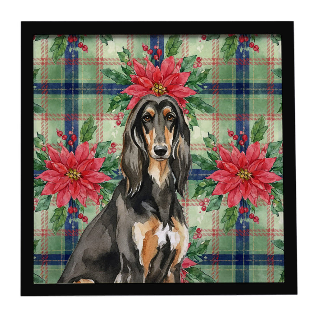 Black & Tan Afghan Hound Christmas PoinsettIas Framed Metal Print Bathroom, Kitchen, Office, Home Decor Wall Art Ready to Hang, Square, 8X8