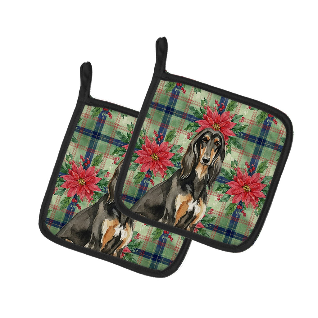Black & Tan Afghan Hound Christmas PoinsettIas Pot Holder Set of 2 Heat Resistant Quilted Hot Pads 7.5 x 7.5 Inch, Insulated Kitchen Trivets for Cooking & Baking