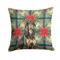 Black & Tan Afghan Hound Christmas PoinsettIas Decorative Throw Pillow 14x14 Indoor Outdoor Accent Cushion, Fabric Cover with Insert for Sofa, Bed, Porch & Living Room