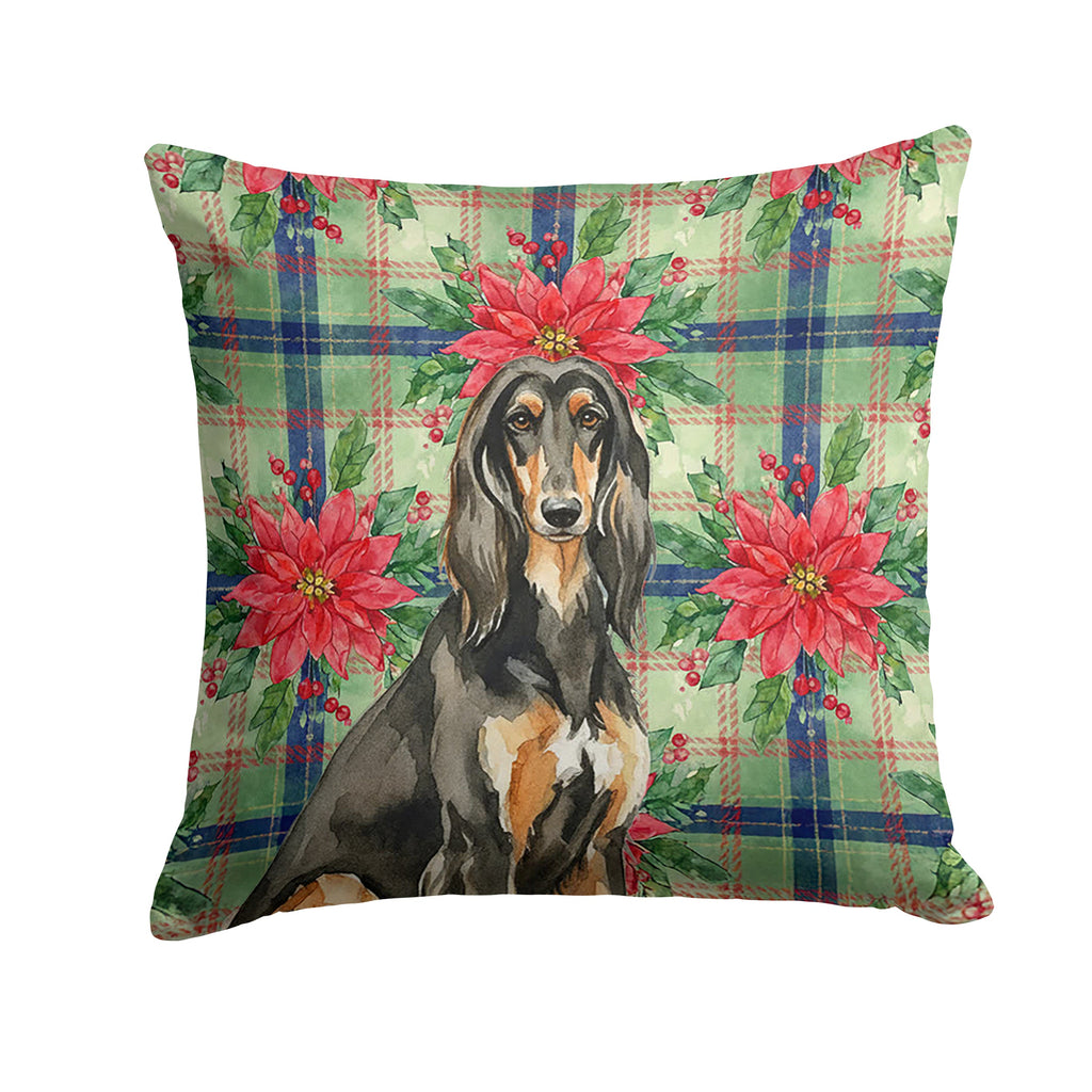 Black & Tan Afghan Hound Christmas PoinsettIas Decorative Throw Pillow 18x18 Indoor Outdoor Accent Cushion, Fabric Cover with Insert for Sofa, Bed, Porch & Living Room