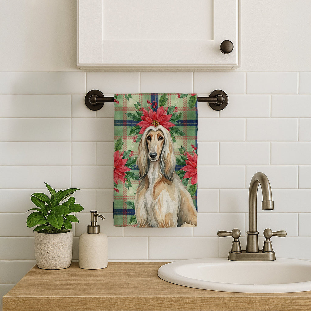 Afghan Hound Christmas PoinsettIas Kitchen Towel Velour Plush Front and Cotton Loop Back Machine Washable
