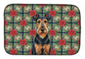 Airedale Terrier Christmas PoinsettIas Dish Drying Mat Absorbent Dish Drying Mat Pad for Kitchen Counter Dish Drainer Mat for Countertop, 14 x 21", Multicolor