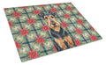 Airedale Terrier Christmas PoinsettIas Cutting Board Tempered Glass Kitchen Cutting Surface, Heat Resistant Chopping, Non-Slip Feet, Food Prep & Serving