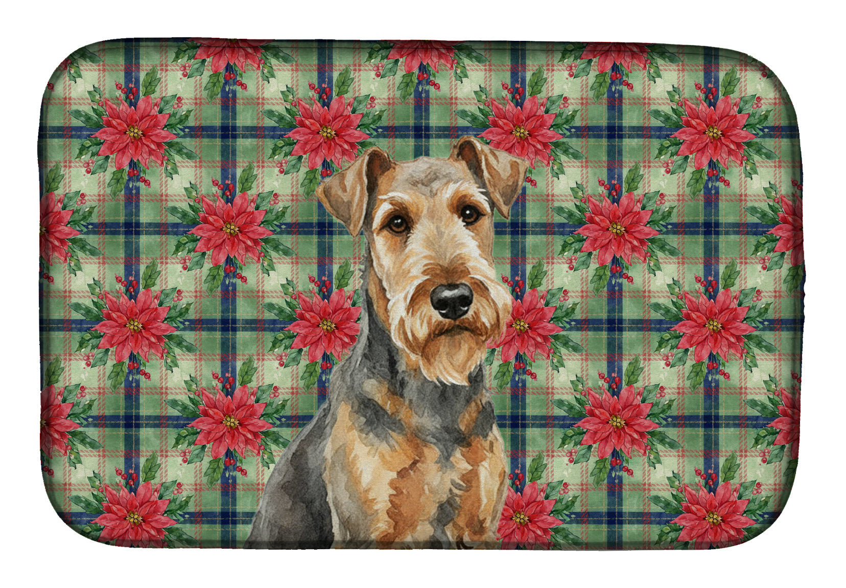 Grizzle Airedale Terrier Christmas PoinsettIas Dish Drying Mat Absorbent Dish Drying Mat Pad for Kitchen Counter Dish Drainer Mat for Countertop, 14 x 21", Multicolor