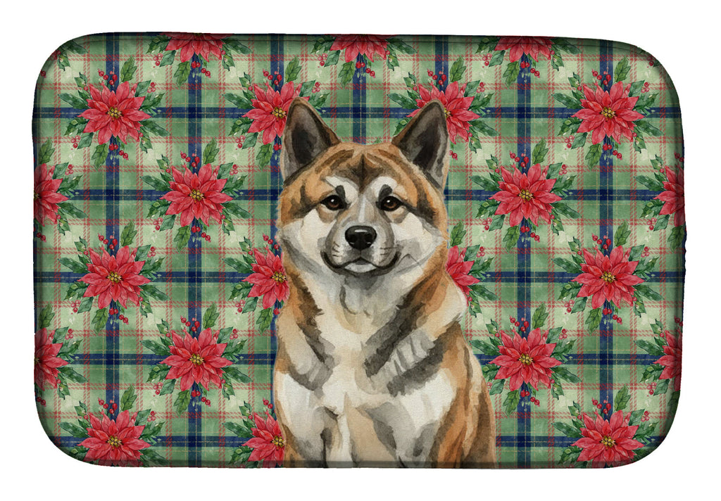 Brindle Akita Christmas PoinsettIas Dish Drying Mat Absorbent Dish Drying Mat Pad for Kitchen Counter Dish Drainer Mat for Countertop, 14 x 21", Multicolor