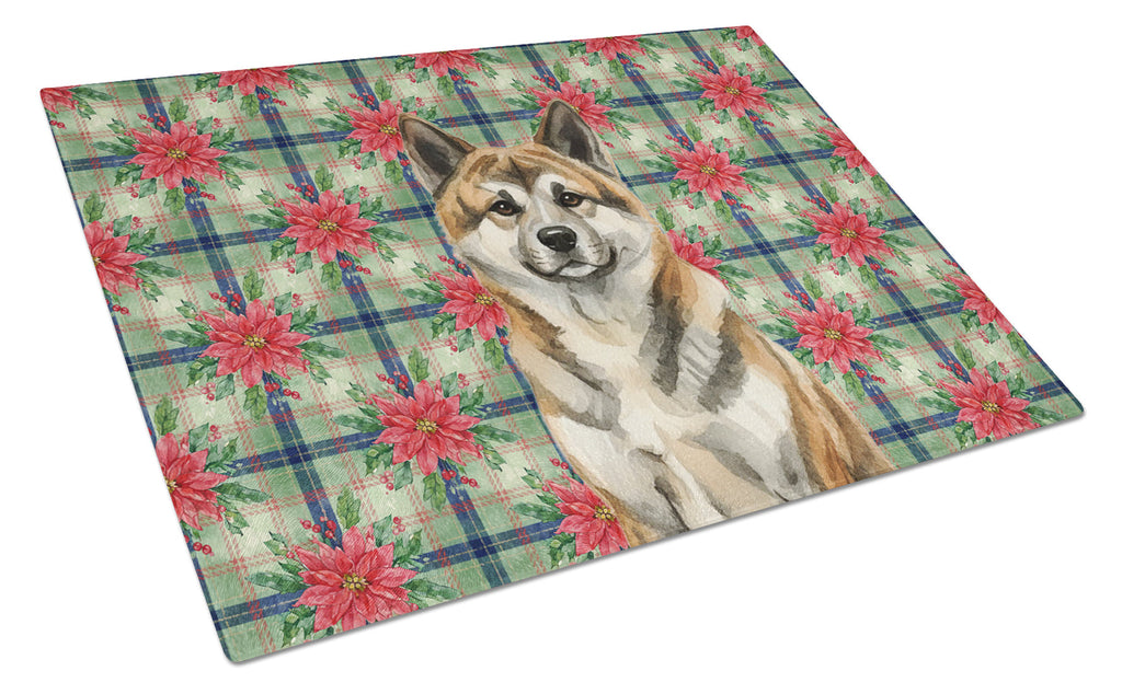 Brindle Akita Christmas PoinsettIas Cutting Board Tempered Glass Kitchen Cutting Surface, Heat Resistant Chopping, Non-Slip Feet, Food Prep & Serving