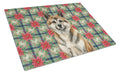 Brindle Akita Christmas PoinsettIas Cutting Board Tempered Glass Kitchen Cutting Surface, Heat Resistant Chopping, Non-Slip Feet, Food Prep & Serving
