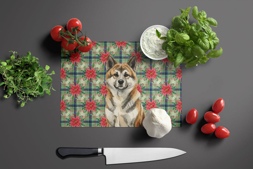 Brindle Akita Christmas PoinsettIas Cutting Board Tempered Glass Kitchen Cutting Surface, Heat Resistant Chopping, Non-Slip Feet, Food Prep & Serving