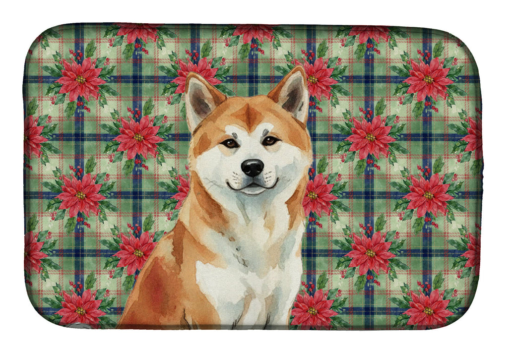 Red Akita Christmas PoinsettIas Dish Drying Mat Absorbent Dish Drying Mat Pad for Kitchen Counter Dish Drainer Mat for Countertop, 14 x 21", Multicolor