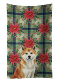 Red Akita Christmas PoinsettIas Kitchen Towel Velour Plush Front and Cotton Loop Back Machine Washable