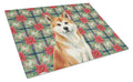 Red Akita Christmas PoinsettIas Cutting Board Tempered Glass Kitchen Cutting Surface, Heat Resistant Chopping, Non-Slip Feet, Food Prep & Serving