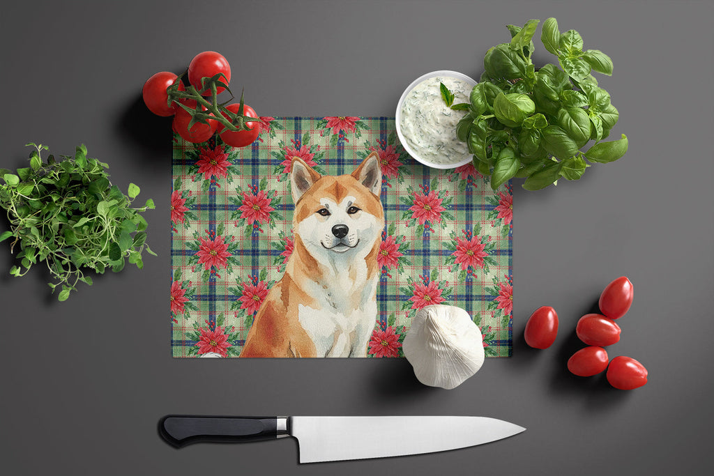 Red Akita Christmas PoinsettIas Cutting Board Tempered Glass Kitchen Cutting Surface, Heat Resistant Chopping, Non-Slip Feet, Food Prep & Serving