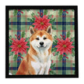 Red Akita Christmas PoinsettIas Framed Metal Print Bathroom, Kitchen, Office, Home Decor Wall Art Ready to Hang, Square, 8X8