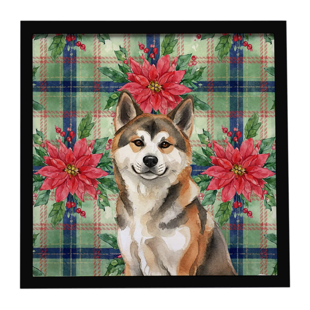 Sesame Akita Christmas PoinsettIas Framed Metal Print Bathroom, Kitchen, Office, Home Decor Wall Art Ready to Hang, Square, 8X8