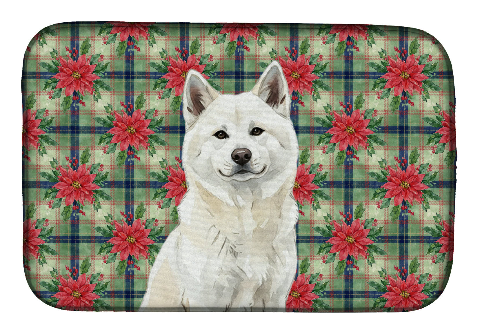 White Akita Christmas PoinsettIas Dish Drying Mat Absorbent Dish Drying Mat Pad for Kitchen Counter Dish Drainer Mat for Countertop, 14 x 21", Multicolor