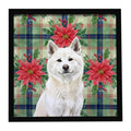 White Akita Christmas PoinsettIas Framed Metal Print Bathroom, Kitchen, Office, Home Decor Wall Art Ready to Hang, Square, 8X8