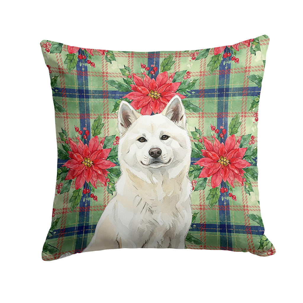 White Akita Christmas PoinsettIas Decorative Throw Pillow 14x14 Indoor Outdoor Accent Cushion, Fabric Cover with Insert for Sofa, Bed, Porch & Living Room