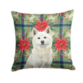 White Akita Christmas PoinsettIas Decorative Throw Pillow 18x18 Indoor Outdoor Accent Cushion, Fabric Cover with Insert for Sofa, Bed, Porch & Living Room