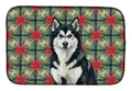 Black and White Alaskan Malamute Christmas PoinsettIas Dish Drying Mat Absorbent Dish Drying Mat Pad for Kitchen Counter Dish Drainer Mat for Countertop, 14 x 21", Multicolor
