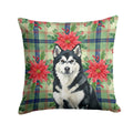 Black and White Alaskan Malamute Christmas PoinsettIas Decorative Throw Pillow 18x18 Indoor Outdoor Accent Cushion, Fabric Cover with Insert for Sofa, Bed, Porch & Living Room