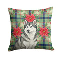 Gray and White Alaskan Malamute Christmas PoinsettIas Decorative Throw Pillow 18x18 Indoor Outdoor Accent Cushion, Fabric Cover with Insert for Sofa, Bed, Porch & Living Room