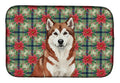 Red and White Alaskan Malamute Christmas Poinsettas Dish Drying Mat Absorbent Dish Drying Mat Pad for Kitchen Counter Dish Drainer Mat for Countertop, 14 x 21", Multicolor