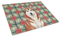 Red and White Alaskan Malamute Christmas Poinsettas Cutting Board Tempered Glass Kitchen Cutting Surface, Heat Resistant Chopping, Non-Slip Feet, Food Prep & Serving