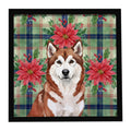 Red and White Alaskan Malamute Christmas Poinsettas Framed Metal Print Bathroom, Kitchen, Office, Home Decor Wall Art Ready to Hang, Square, 8X8