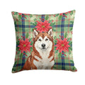 Red and White Alaskan Malamute Christmas Poinsettas Decorative Throw Pillow 18x18 Indoor Outdoor Accent Cushion, Fabric Cover with Insert for Sofa, Bed, Porch & Living Room