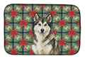 Sable and White Alaskan Malamute Christmas Poinsettas Dish Drying Mat Absorbent Dish Drying Mat Pad for Kitchen Counter Dish Drainer Mat for Countertop, 14 x 21", Multicolor