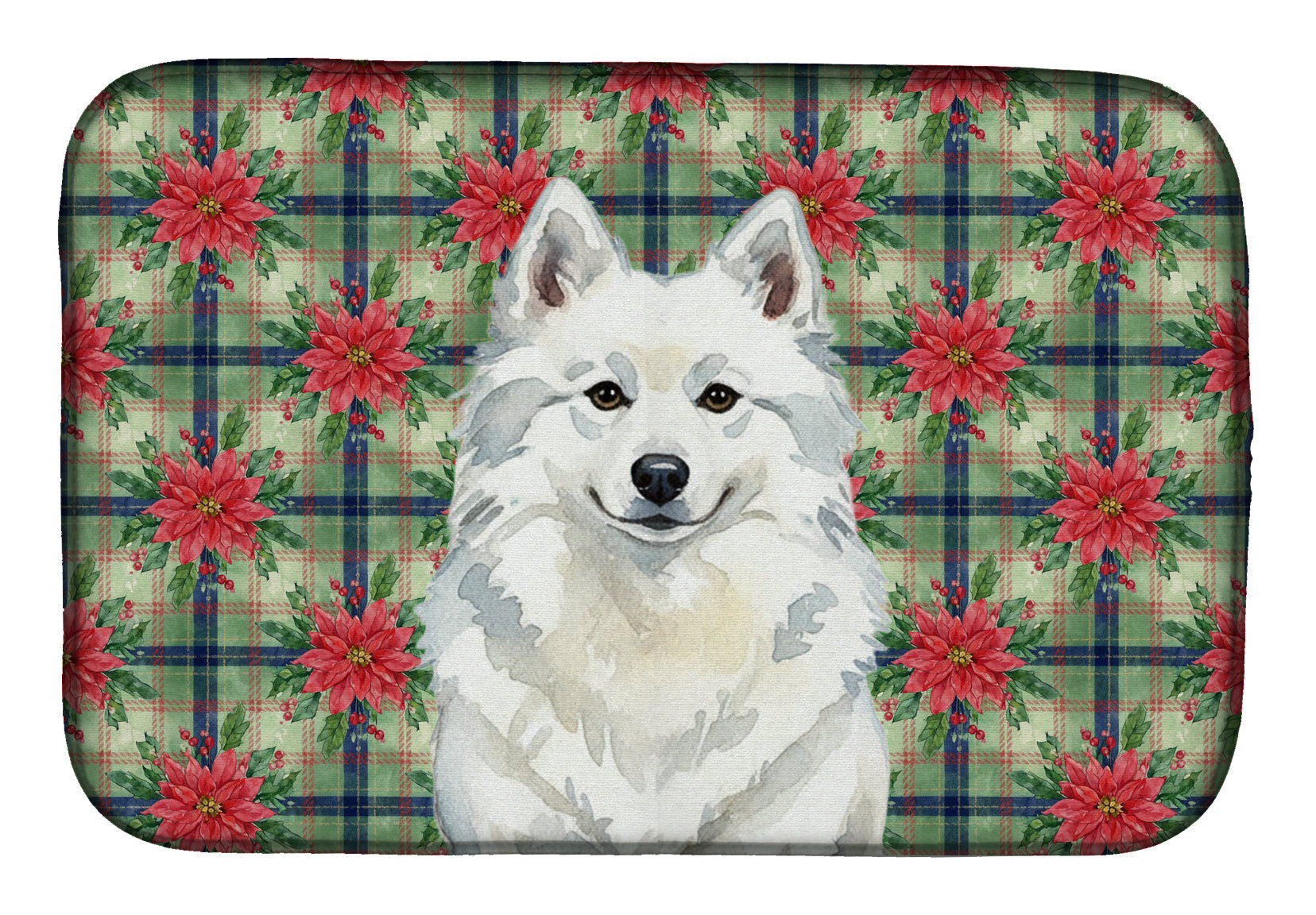 American Eskimo Christmas PoinsettIas Dish Drying Mat Absorbent Dish Drying Mat Pad for Kitchen Counter Dish Drainer Mat for Countertop, 14 x 21", Multicolor