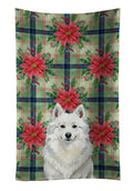 American Eskimo Christmas PoinsettIas Kitchen Towel Velour Plush Front and Cotton Loop Back Machine Washable