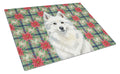 American Eskimo Christmas PoinsettIas Cutting Board Tempered Glass Kitchen Cutting Surface, Heat Resistant Chopping, Non-Slip Feet, Food Prep & Serving