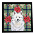 American Eskimo Christmas PoinsettIas Framed Metal Print Bathroom, Kitchen, Office, Home Decor Wall Art Ready to Hang, Square, 8X8