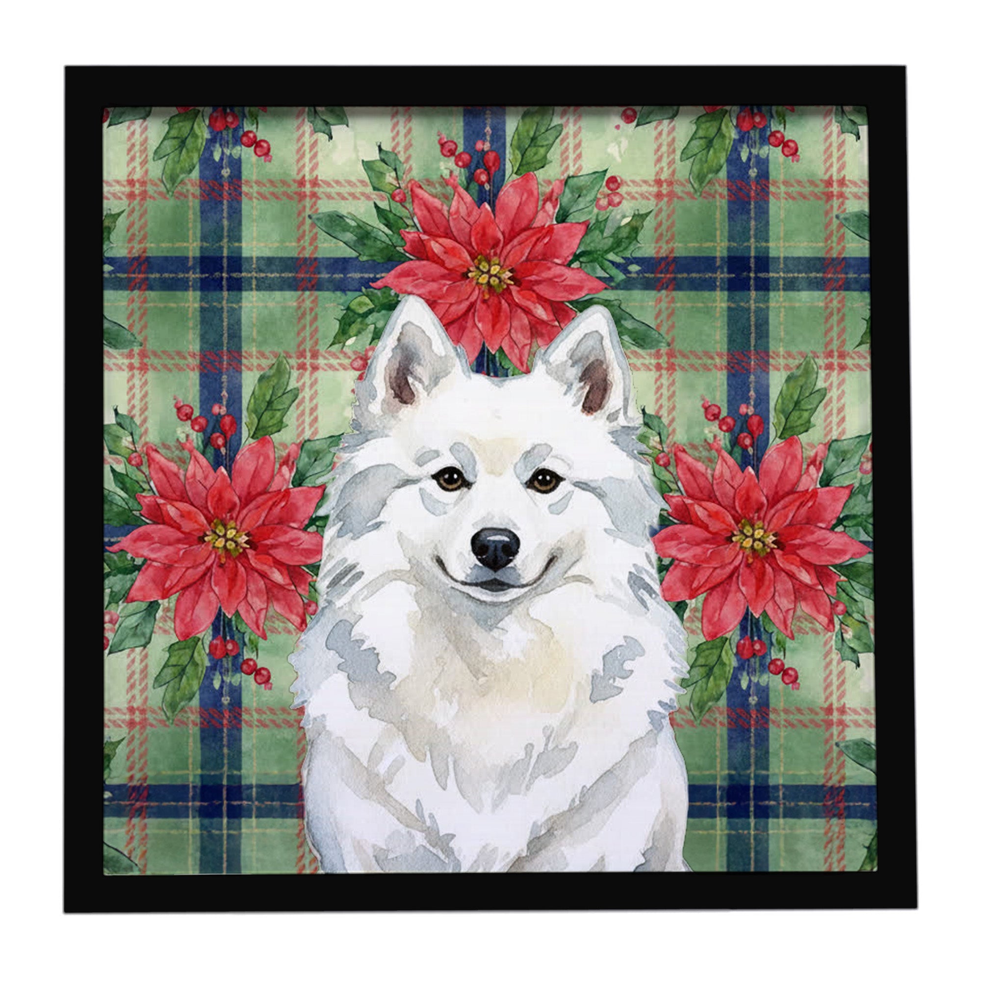 American Eskimo Christmas PoinsettIas Framed Metal Print Bathroom, Kitchen, Office, Home Decor Wall Art Ready to Hang, Square, 8X8