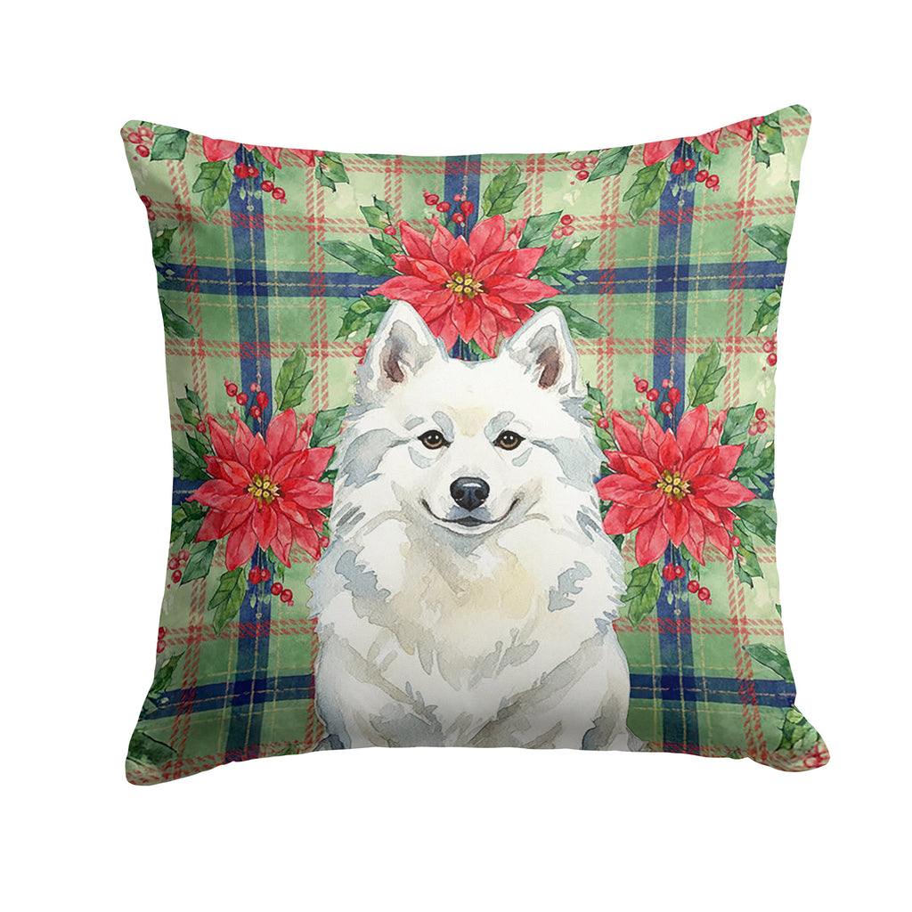American Eskimo Christmas PoinsettIas Decorative Throw Pillow 18x18 Indoor Outdoor Accent Cushion, Fabric Cover with Insert for Sofa, Bed, Porch & Living Room