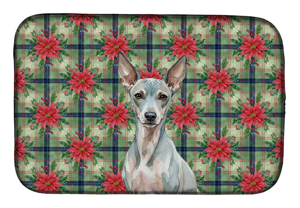 American Hairless Terrier Christmas PoinsettIas Dish Drying Mat Absorbent Dish Drying Mat Pad for Kitchen Counter Dish Drainer Mat for Countertop, 14 x 21", Multicolor