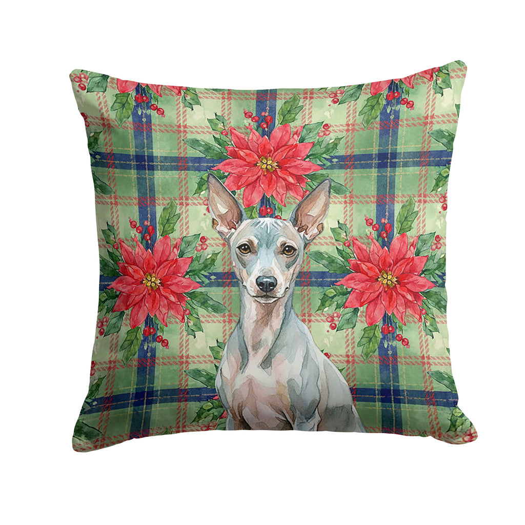 American Hairless Terrier Christmas PoinsettIas Decorative Throw Pillow 18x18 Indoor Outdoor Accent Cushion, Fabric Cover with Insert for Sofa, Bed, Porch & Living Room