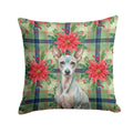 American Hairless Terrier Christmas PoinsettIas Decorative Throw Pillow 18x18 Indoor Outdoor Accent Cushion, Fabric Cover with Insert for Sofa, Bed, Porch & Living Room