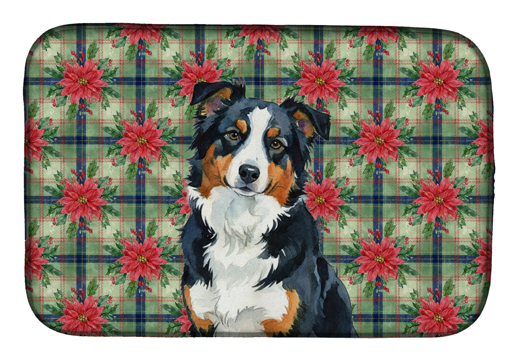 Black Tri American Shepherd Christmas PoinsettIas Dish Drying Mat Absorbent Dish Drying Mat Pad for Kitchen Counter Dish Drainer Mat for Countertop, 14 x 21", Multicolor